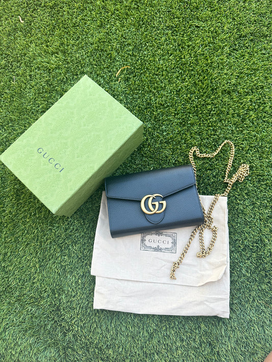 *NEW* GUCCI GG Marmont chain leather wallet black