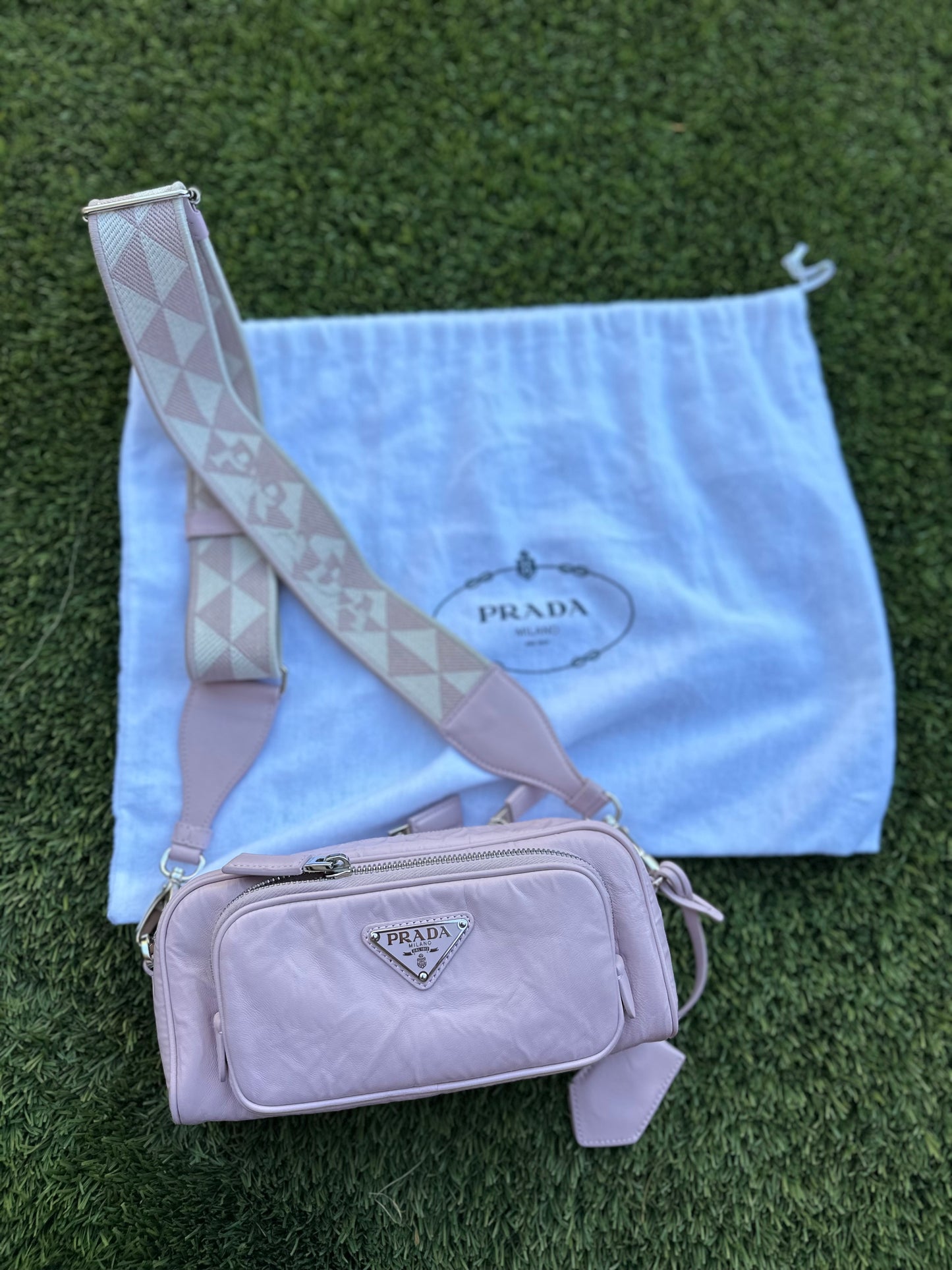 *NEW* PRADA Nappa Antique Shoulder Bag Multi Pocket Pink