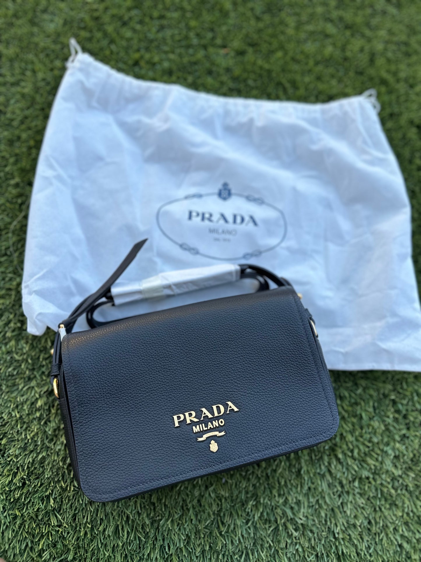 *NEW* PRADA flap crossbody leather bag Black